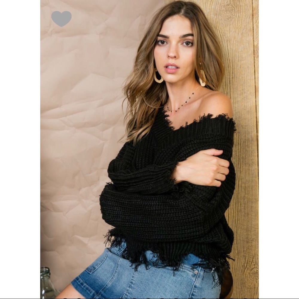 Frayed V Neck Sweater